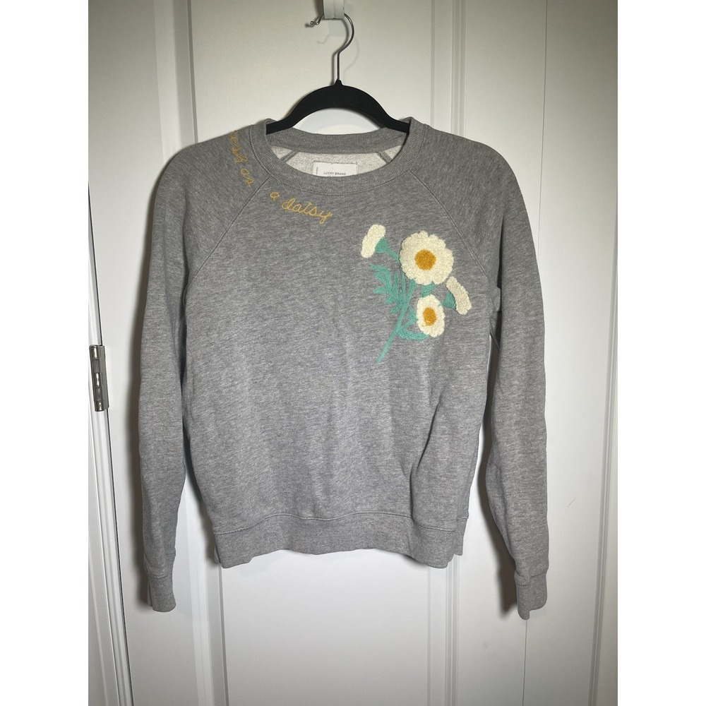 LUCKY BRAND‎ Gray 'Fresh as a Daisy' Floral Embroidered Sweatshirt  SIZE small